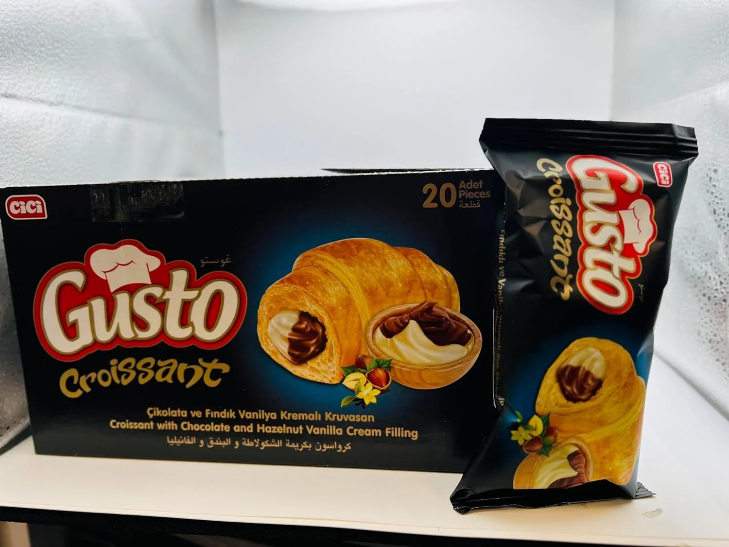 Croissant Gusto Soft Croissant With Chocolate And Hazelnut Vanilla Cream Filling, Breakfast Pastry, Individually Wrapped On The Go Snack (Pack Of 20)