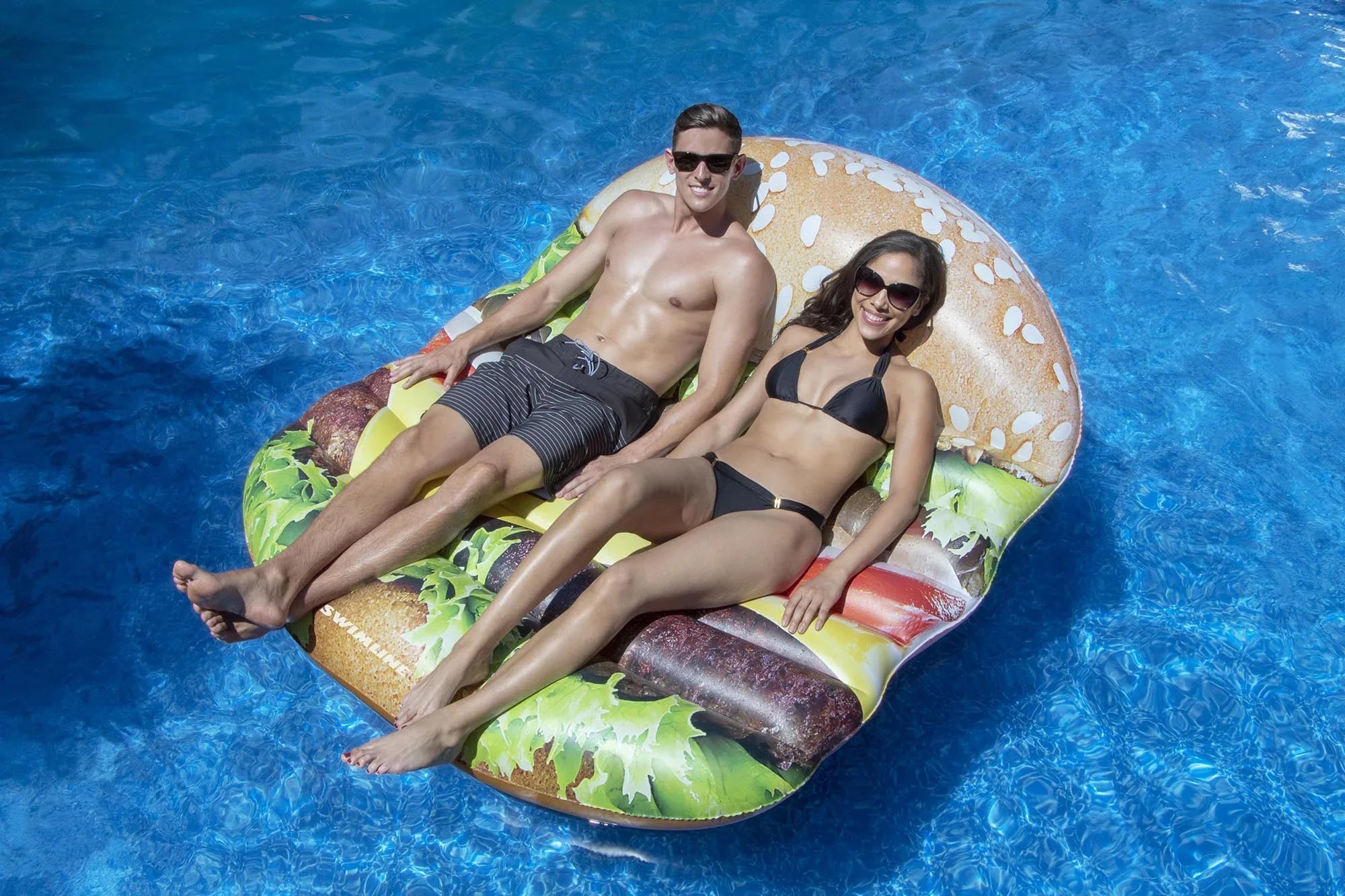 Inflatable Brown Cheeseburger Deluxe Island Swimming Pool Float 60-Inch