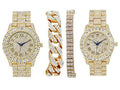 Bling'ed Out King and Queen Hip Hop Watch Set Perfect for Power Couples to Flaunt On and Off The Dance Floor - ST10325/ST10364 His&Hers(ST10327Gld Gld)