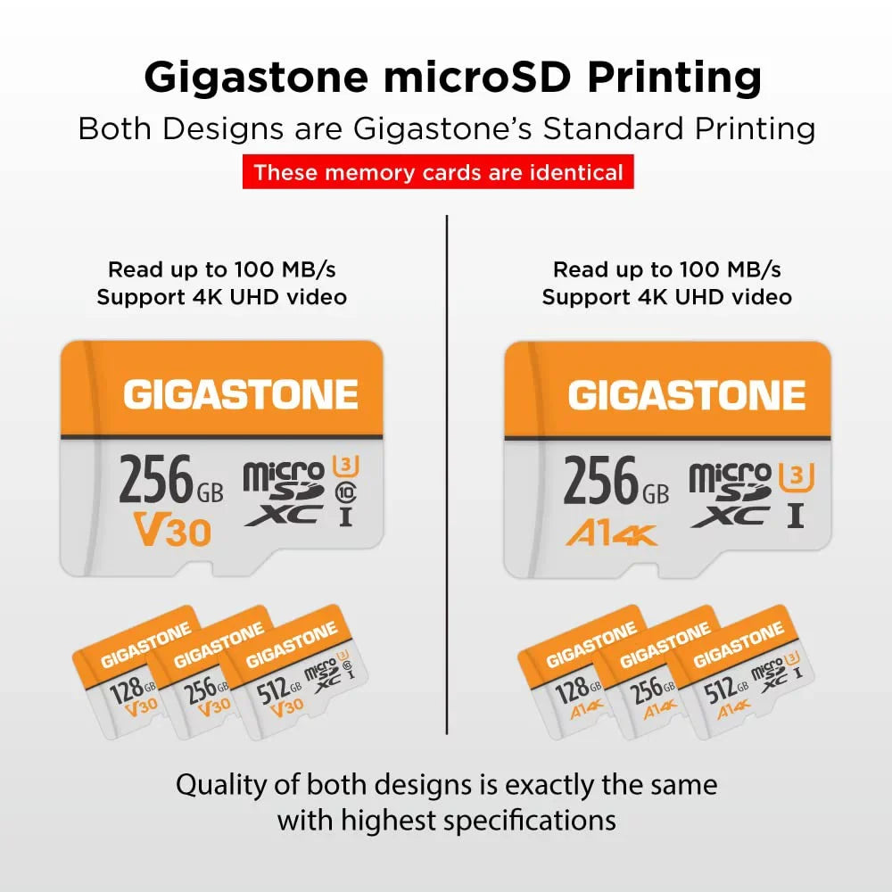 Gigastone 256GB Micro  Card, 4K Video Pro, MicroSDXC Memory Card for Nintendo-Switch, Wyze, GoPro, Dash Cam, Security Camera, 4K Video Recording, -I A1 U3 V30 C10, up to 100MB/s, with Adapter