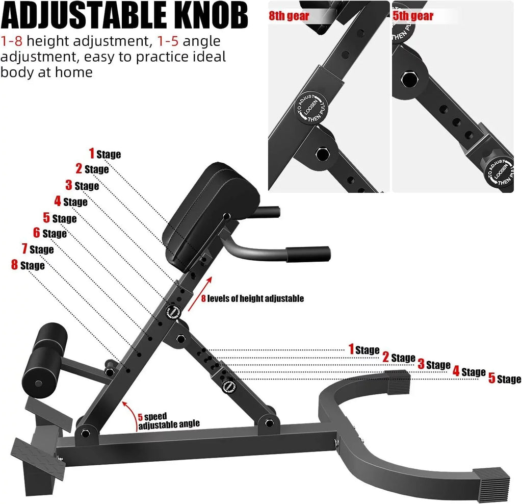 Multi-Functional Bench Roman Chair Back Extension Machine, Adjustable Hyperextension Bench - Hamstring Black 40.55*27.55*44.48 in