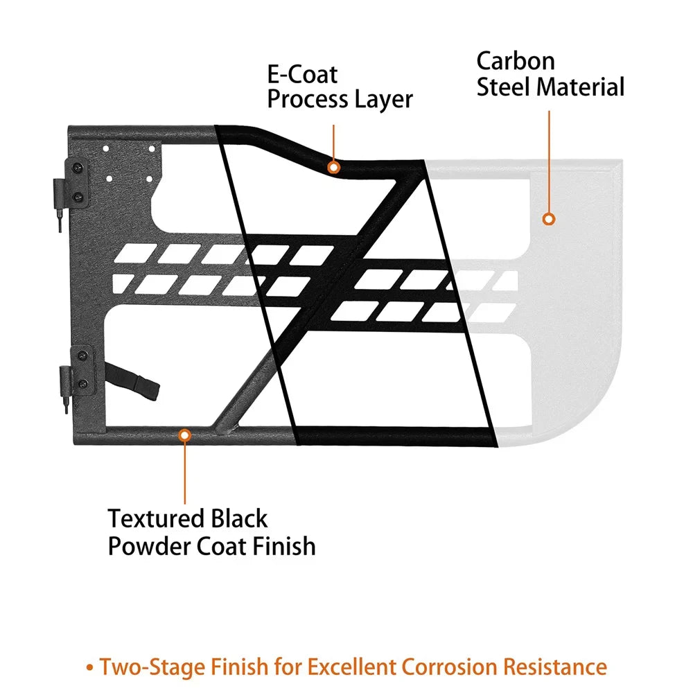 Hooke Road Fit 2018-2023 Jeep Wrangler  2-Door Steel Tubular Half Door Guards Frame Black