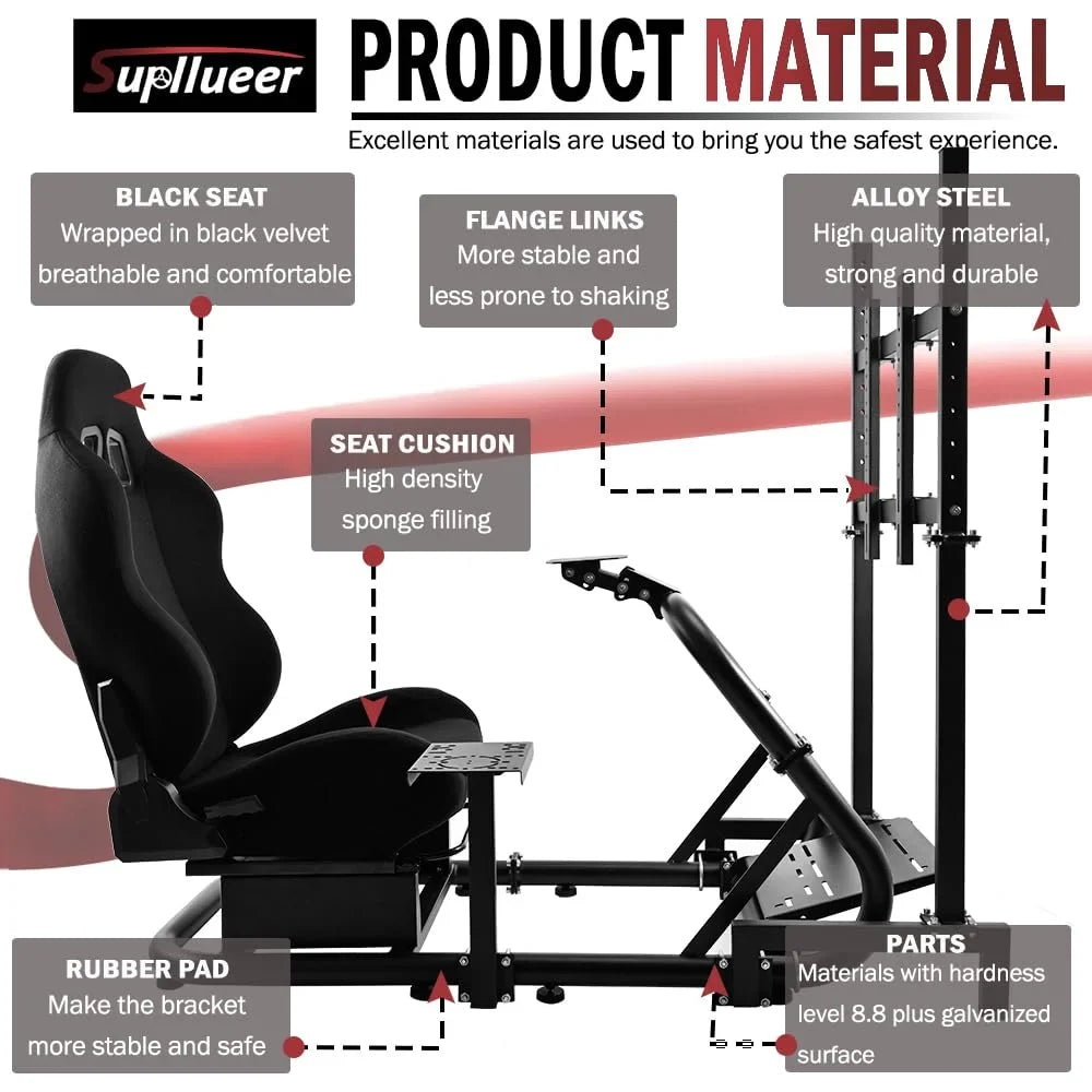Supllueer G29 Racing Sim Cockpit with  Stand & Seat Fit Logitech G923 G920 Fanatec Thrustmaster
