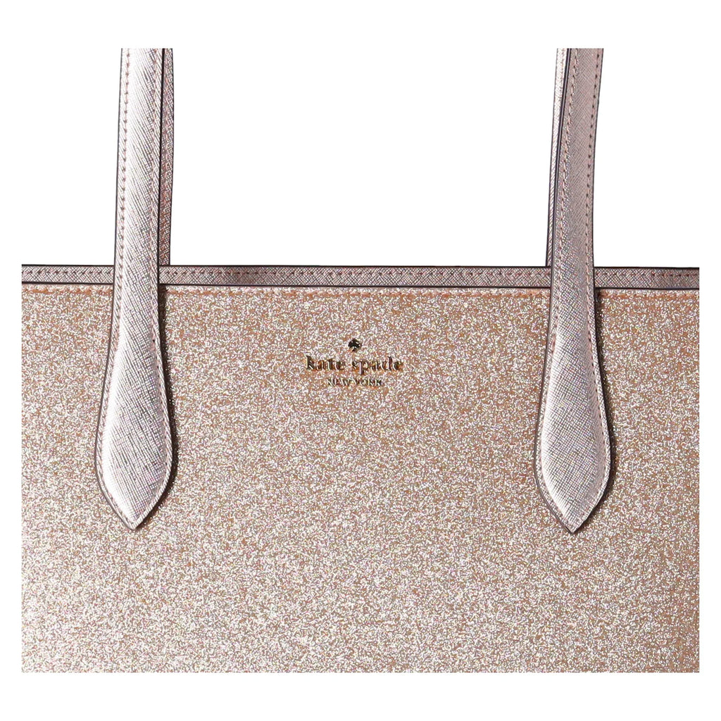 Kate Spade Glimmer Large Top Zip Tote Shoulder Bag Gold Glitter Holiday + Wallet
