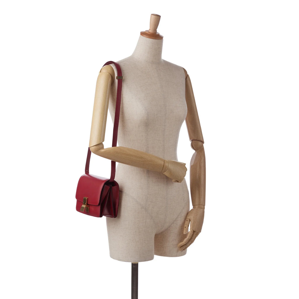 Pre-Owned Authenticated Celine Small Classic Box Calf Leather Red Crossbody Bag Unisex (Good)