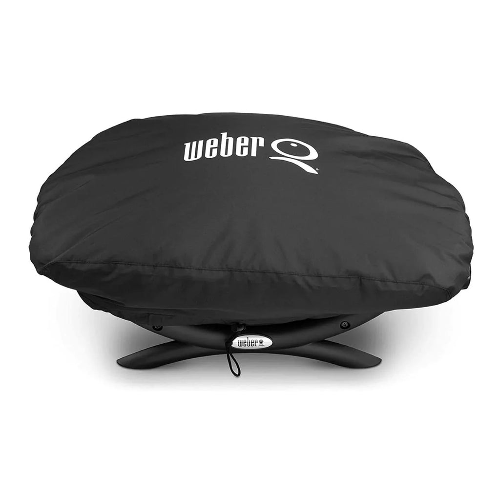 Weber Q1200 Liquid Propane Grill (Black) with Portable Cart, Adapter Hose Bundle