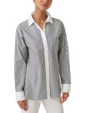 Karl Lagerfeld Paris Womens Striped Cotton Button-Down Top
