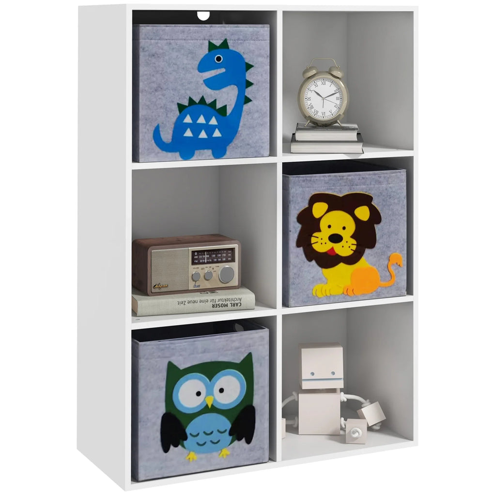 Qaba Children's Toy Storage with 3 Storage Bins & Cute Animal Design, White