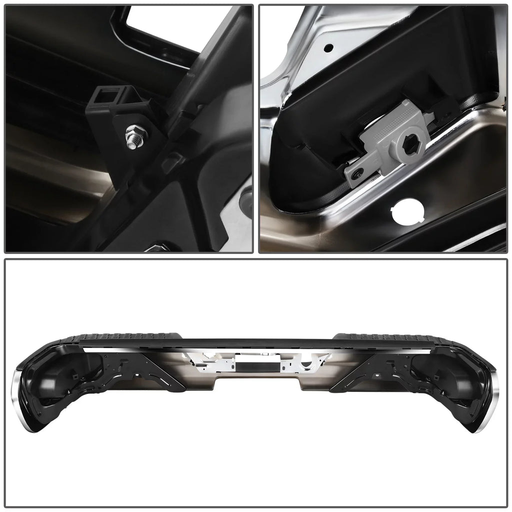Motoring -10068 For 2019-2023 Silverado Sierra Chrome Rear Step Bumper With Parking Sensor Holes