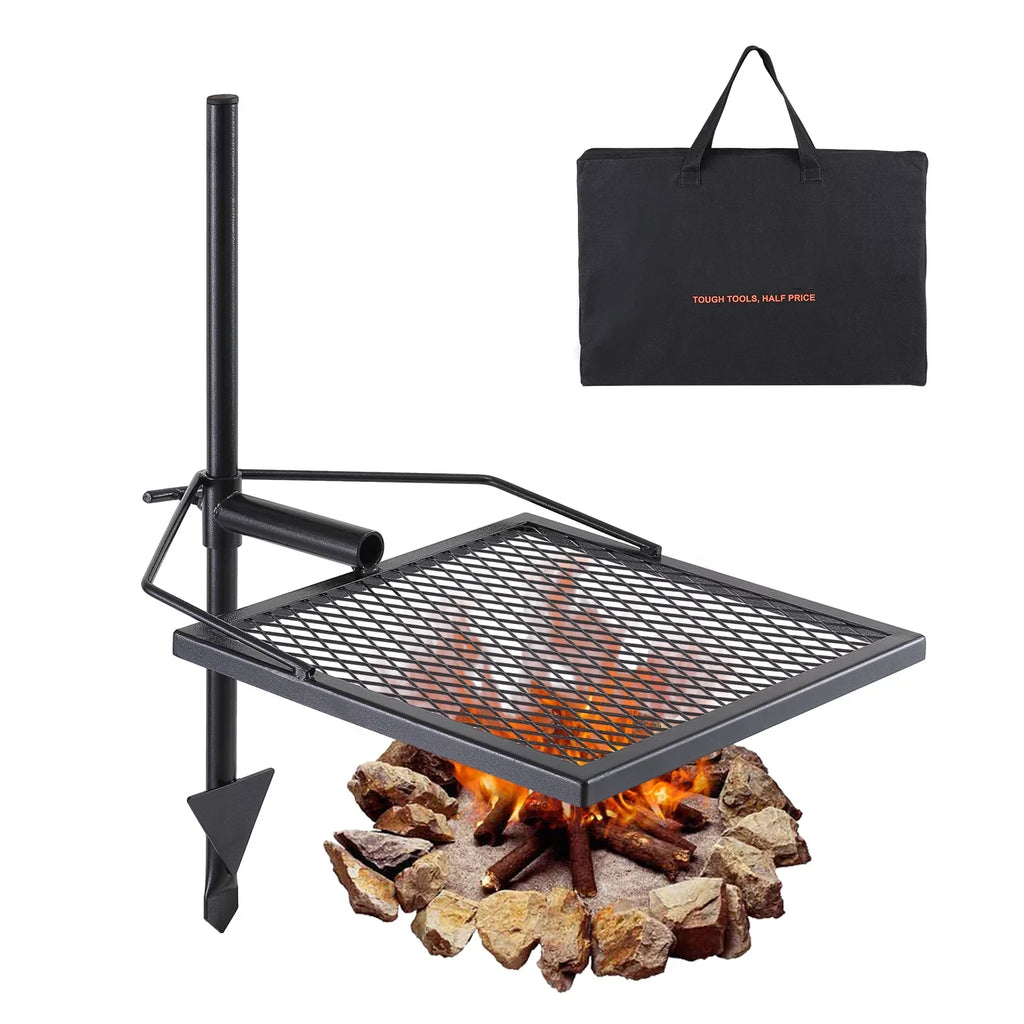 Swivel Campfire Grill 16" x 16" Heavy Duty Steel Open Fire Cooking Grate Adjustable