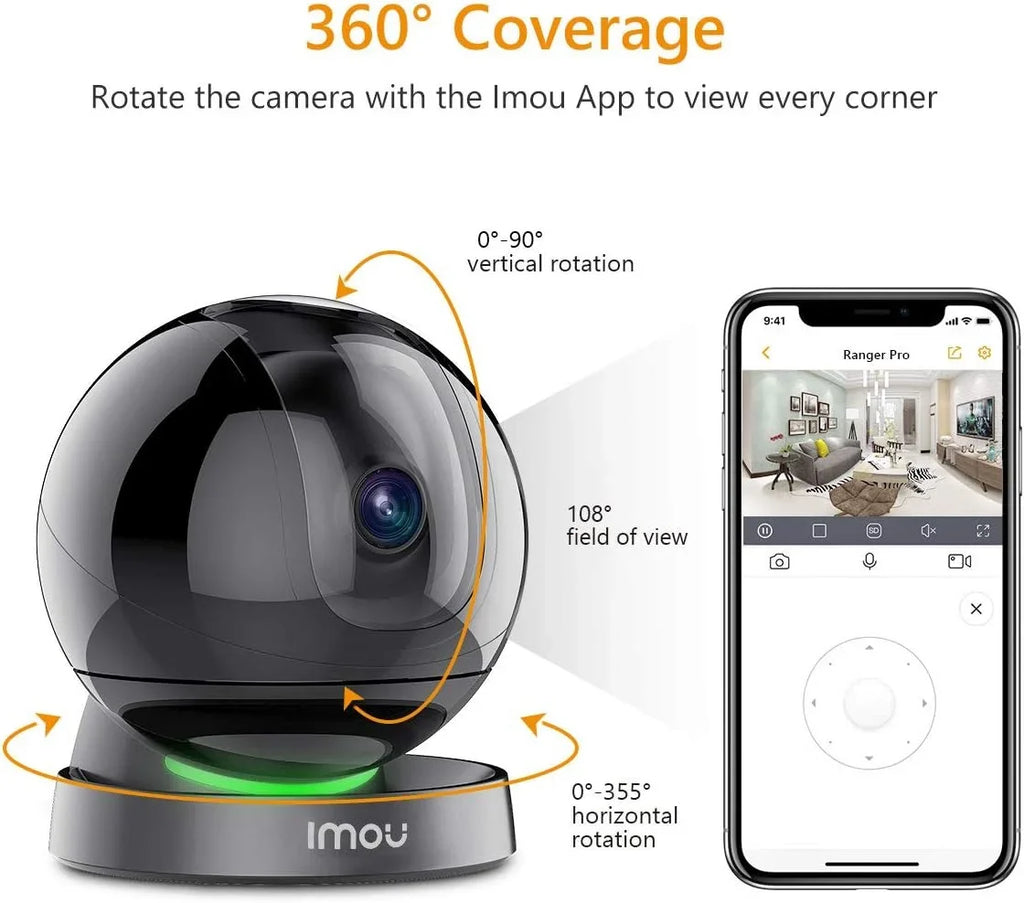 Imou Security Camera Indoor 1080P WiFi Camera (2.4G Only) 360 Degree View Smart Camera with Night Vision, 2-Way Audio, Smart Tracking, Sound Detection, Spotlight & Siren and Ethernet Port, Rex 2MP