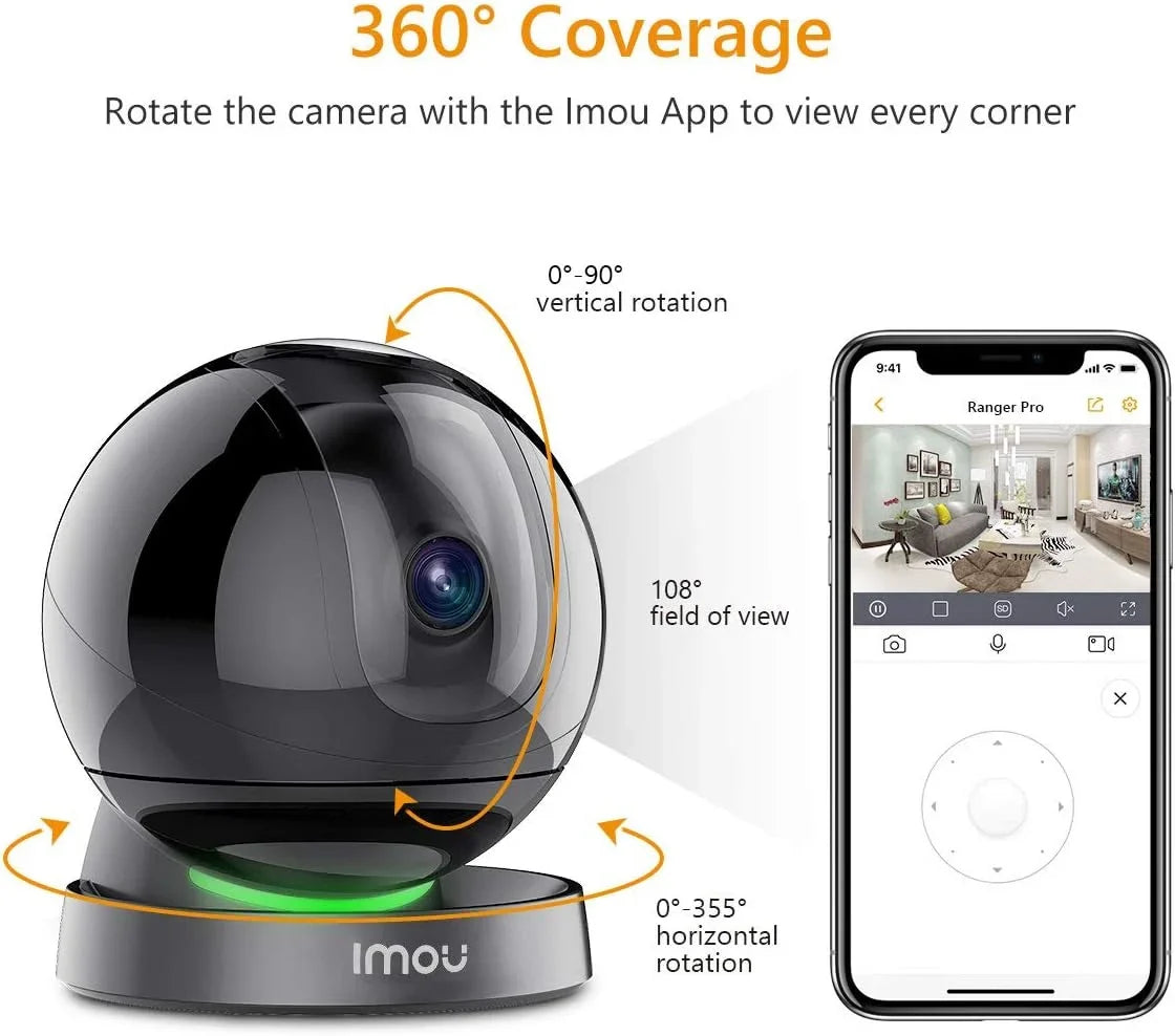 Imou Security Camera Indoor 1080P WiFi Camera (2.4G Only) 360 Degree View Smart Camera with Night Vision, 2-Way Audio, Smart Tracking, Sound Detection, Spotlight & Siren and Ethernet Port, Rex 2MP