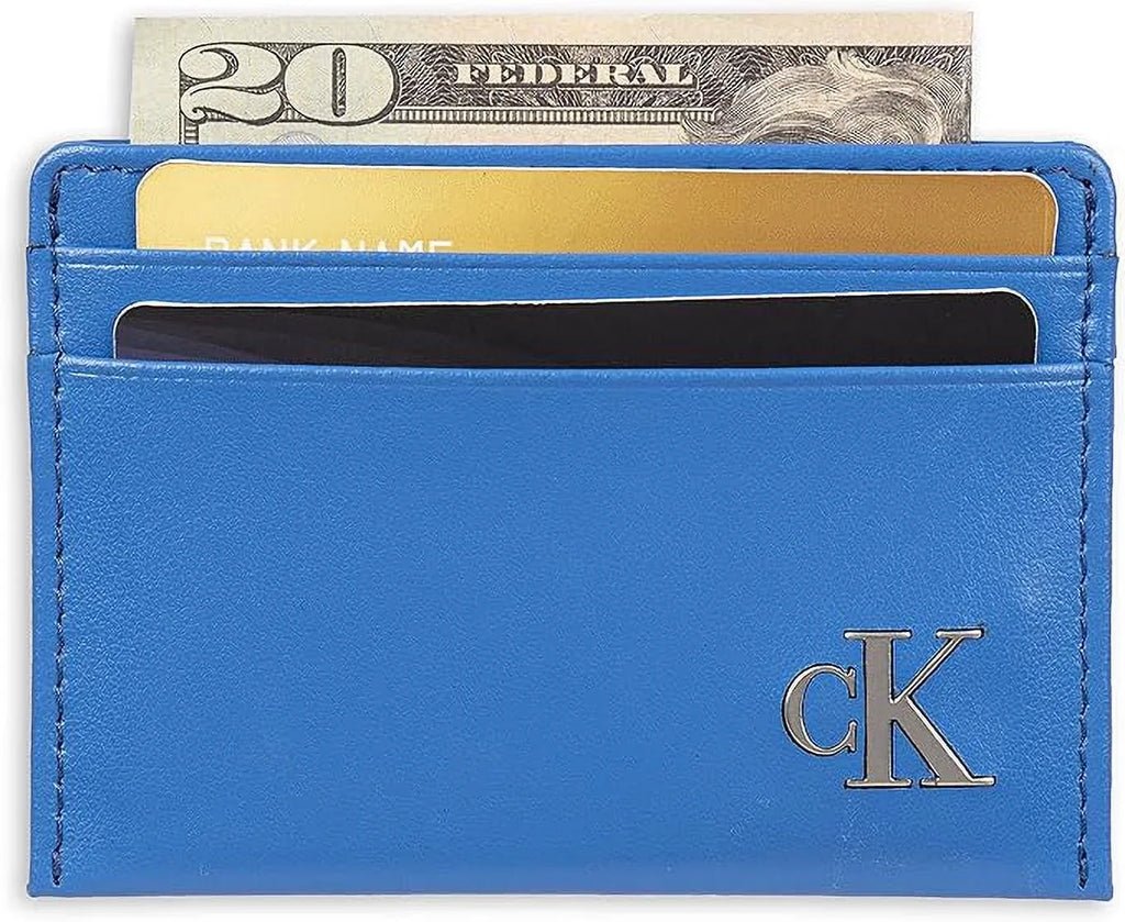 Calvin Klein Men's Monogrammed Logo Card Case Open-Blue