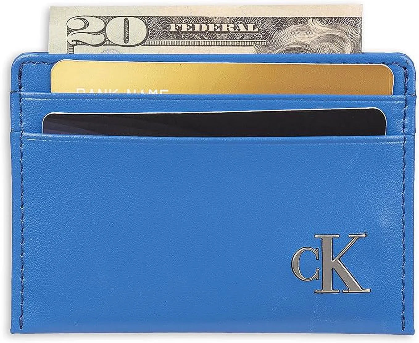 Calvin Klein Men's Monogrammed Logo Card Case Open-Blue