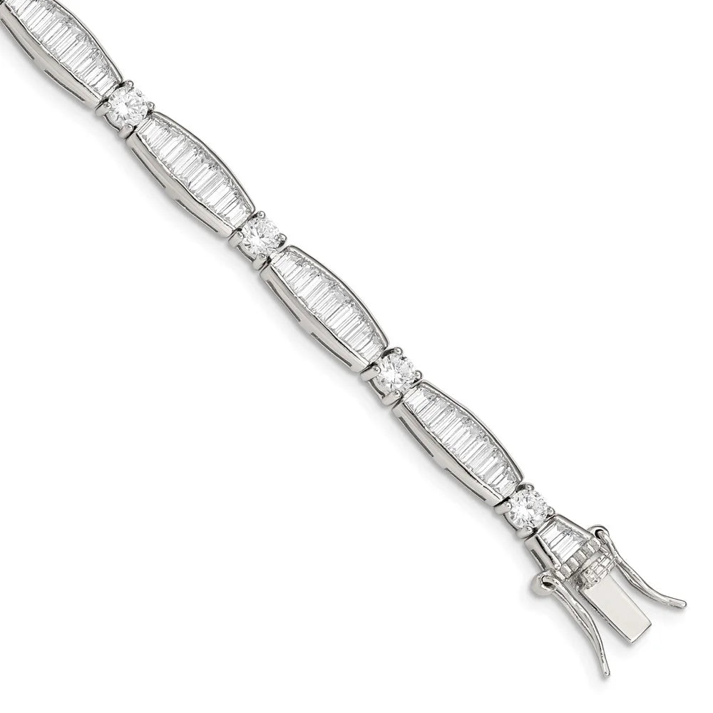 Sterling Silver Rhodium-plated Baguette and Round  Bracelet QQX400CZ