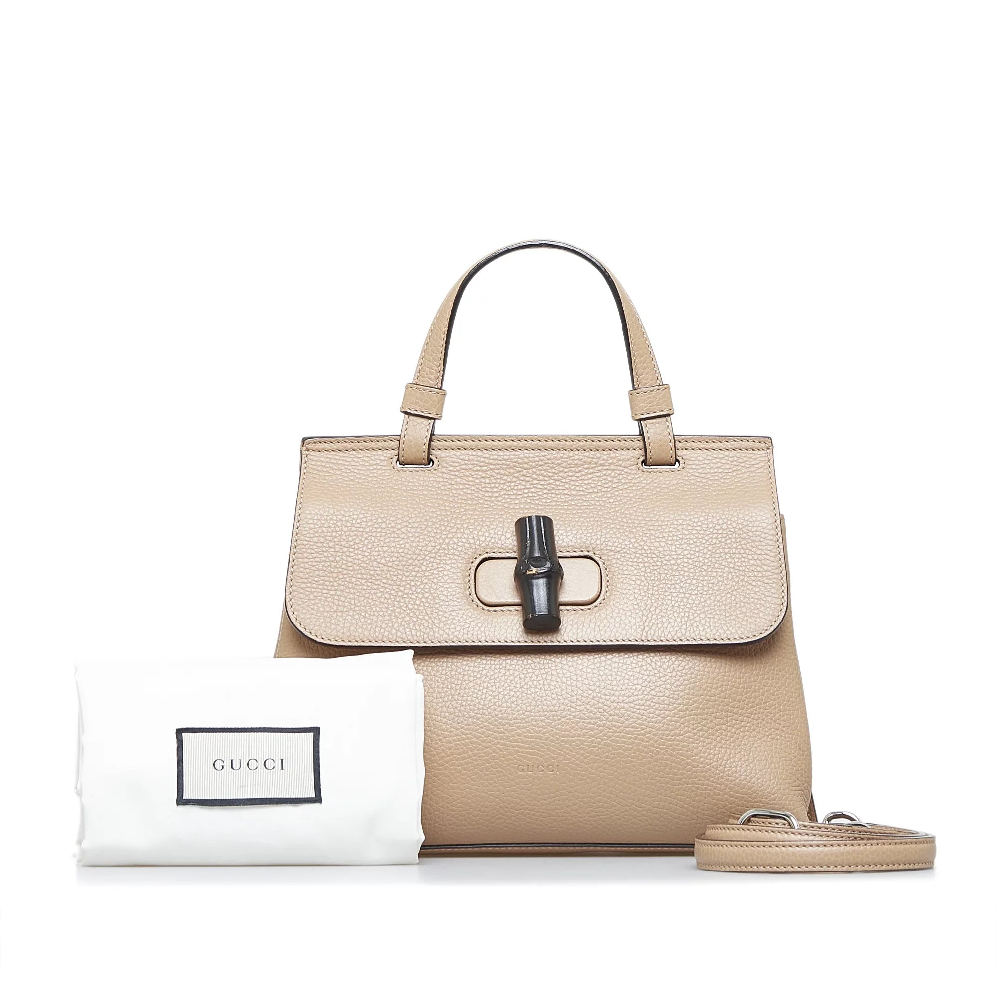 Pre-Owned Authenticated Gucci Medium Bamboo Daily Calf Leather Brown Satchel Unisex (Good)