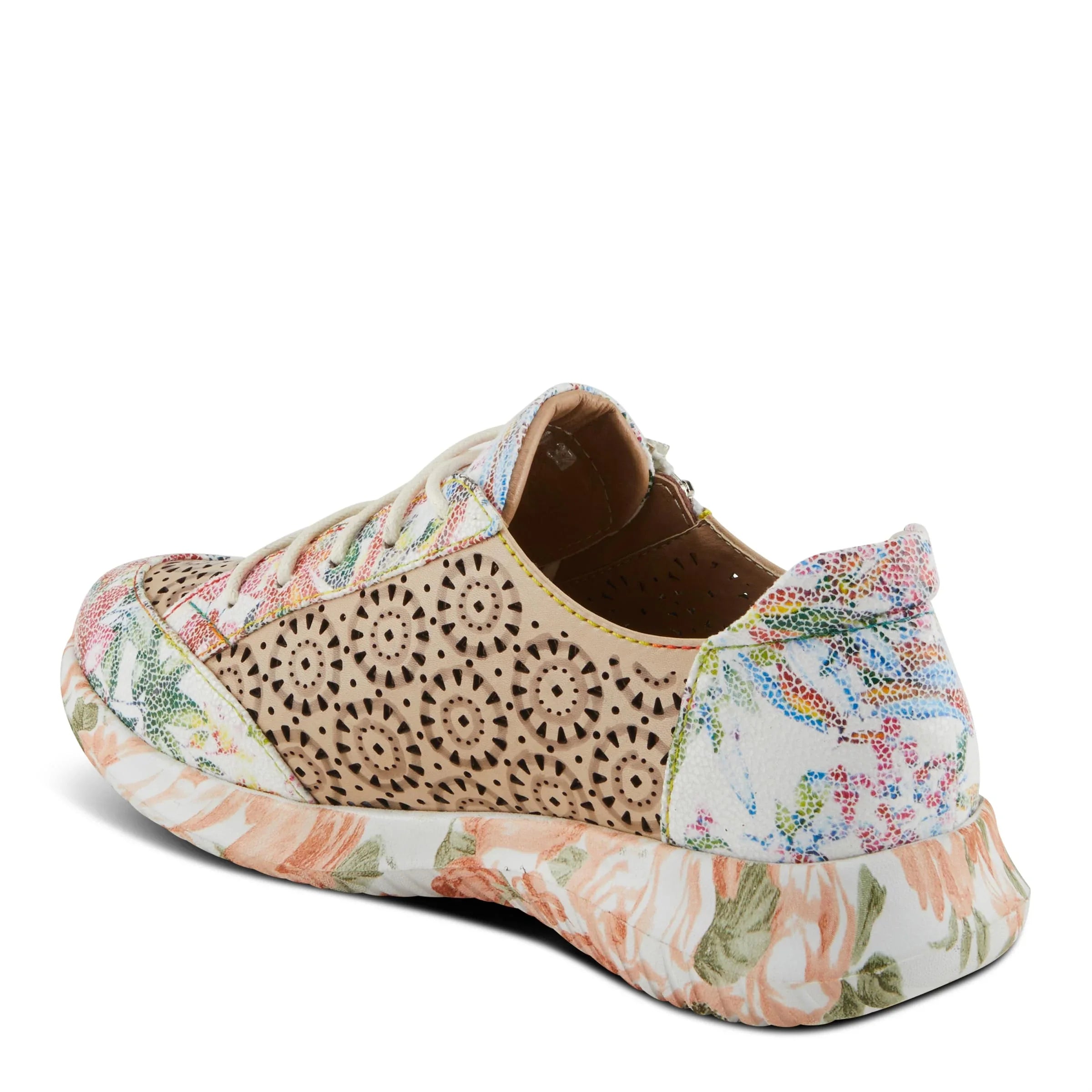 L'Artiste Women's Jazzie Lace-Up Fashion Sneaker with Flowers Beige Multi  39/8.5