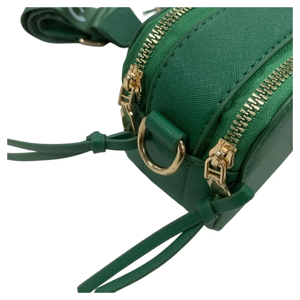 Women's Beige Leather Cross body Snapshot Bag with Logo Chain Strap