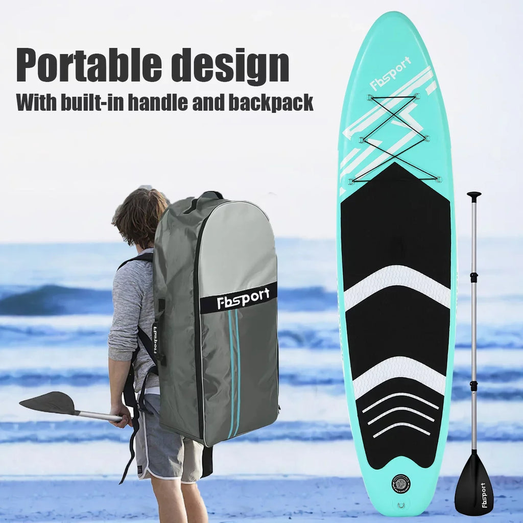 FBsport 10 Ft. Brushed Thickening Inflatable Stand up Paddle Board with Complete Accessories and Carry Bag, Wide Stance, Surf Control, Non-Slip Deck, Standing Boat, Green
