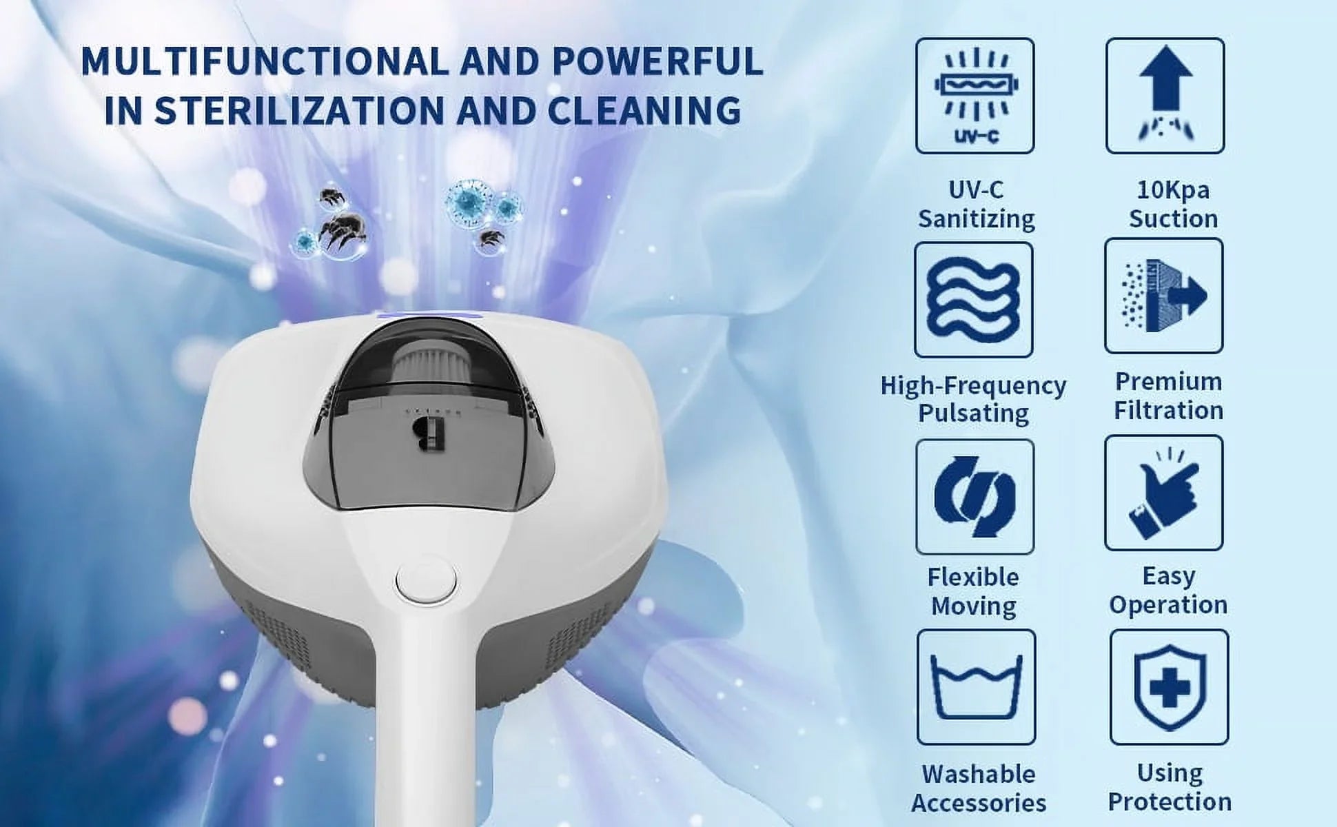 Handheld Allergen Vacuum Cleaner with  Sanitizer Kills Allergens/Bacteria/Mite Large Pulsating Pad&True  remove Hair/Dust