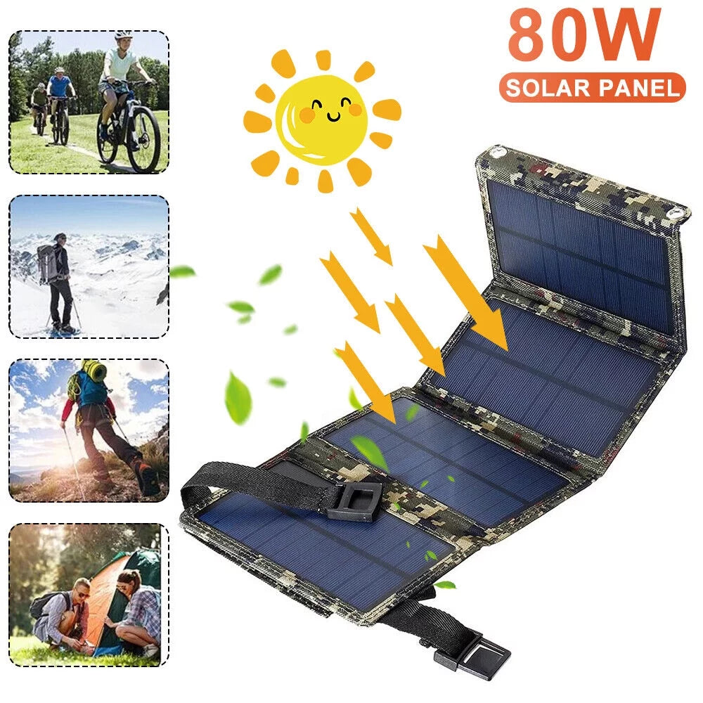 Paddsun 80W  Solar Panel Folding Power Bank Outdoor Camping Hiking Phone Charger