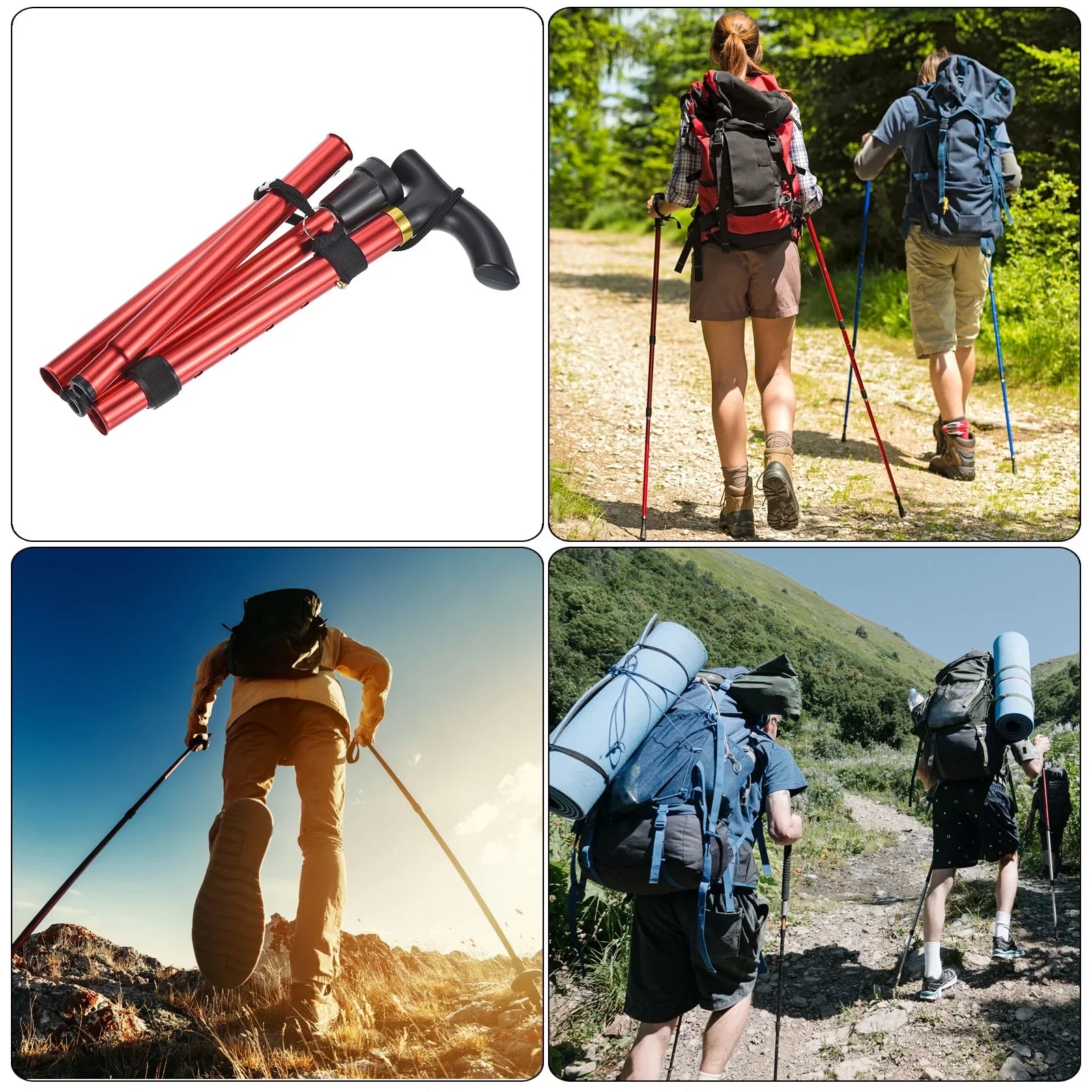 Uxcell Trekking Poles Collapsible Hiking Pole Telescopic Aluminum Alloy Red, 2Pack
