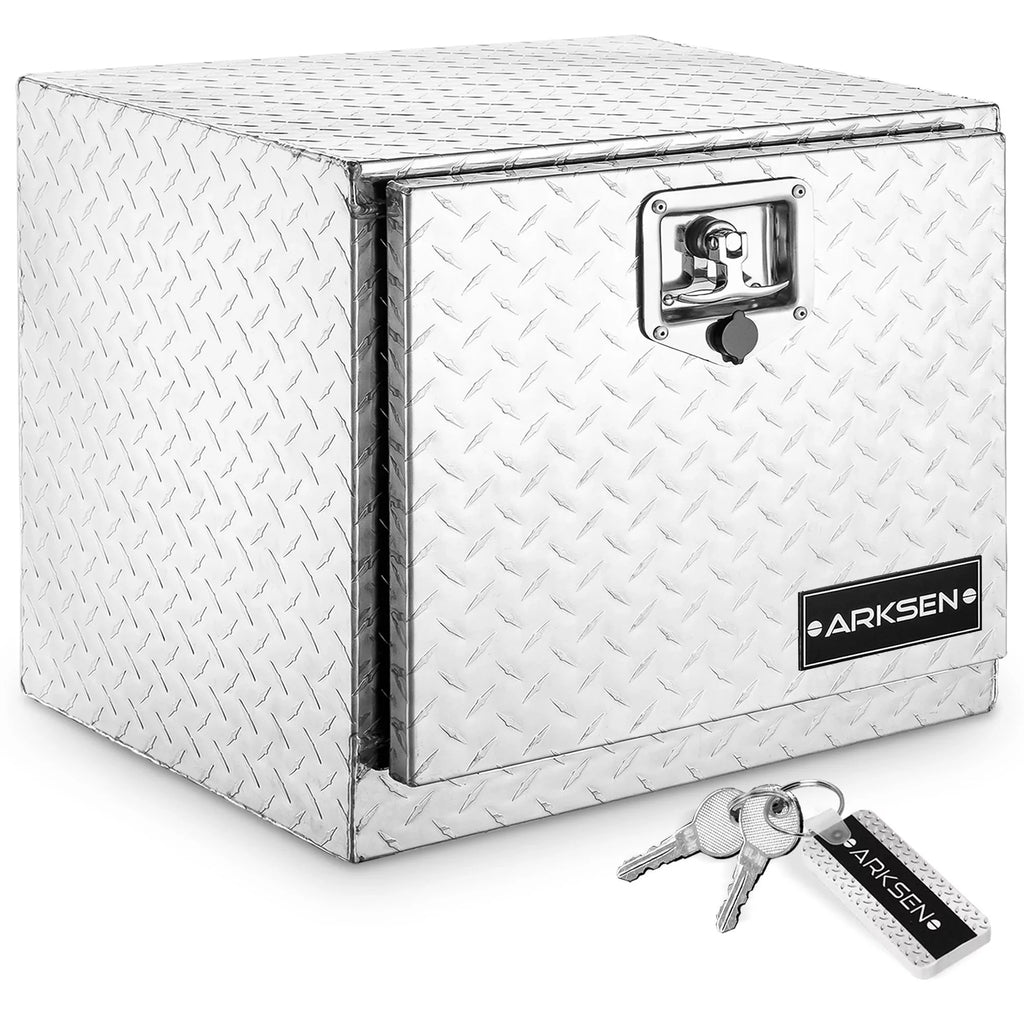18" Aluminum Truck Underbody Diamond Plate ToolBox w/ T-Handle Latch Durable Pickup Trailer Storage Organizer Tool Box Key Lock, Silver