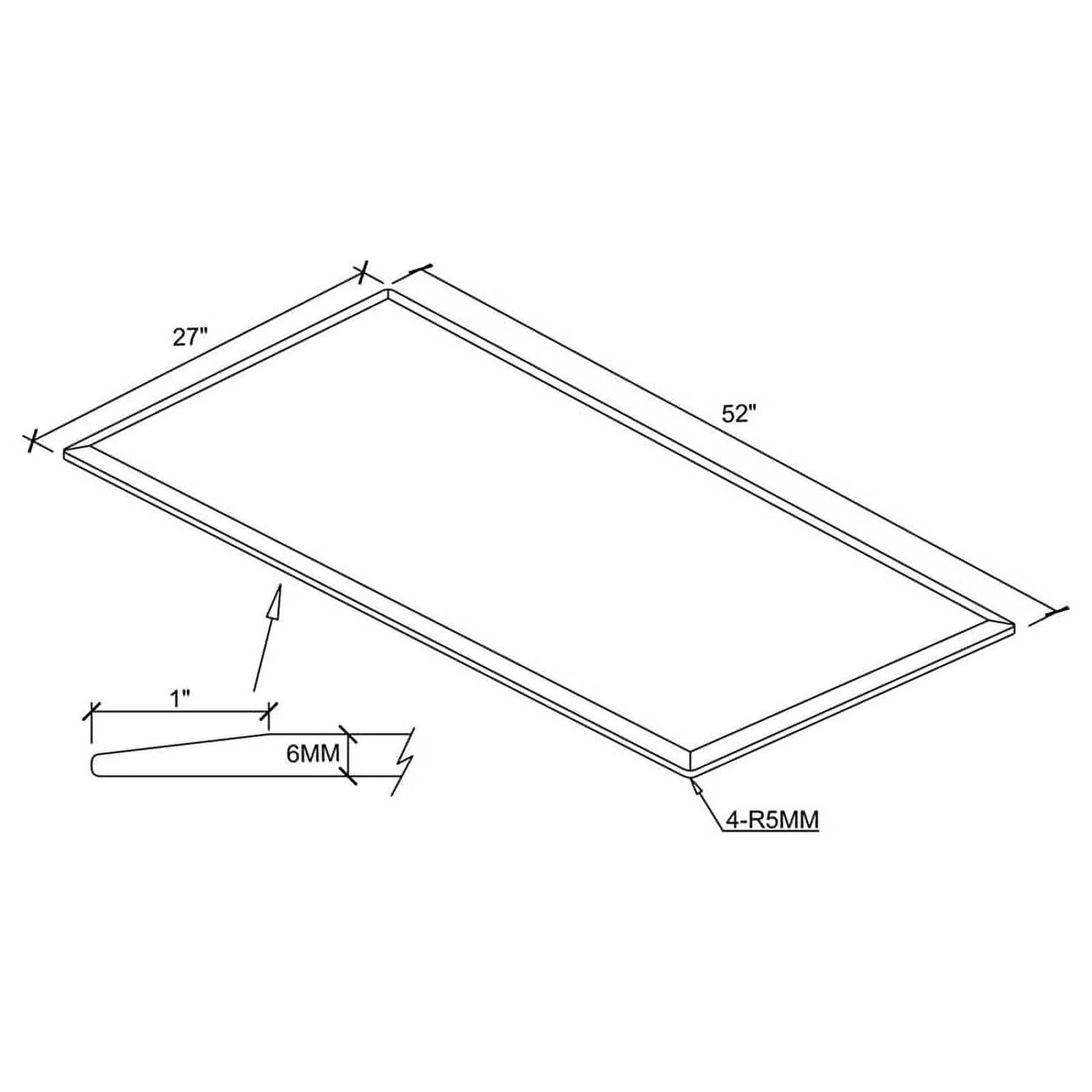 52x27" 6mm Rectangular Glass Top Clear