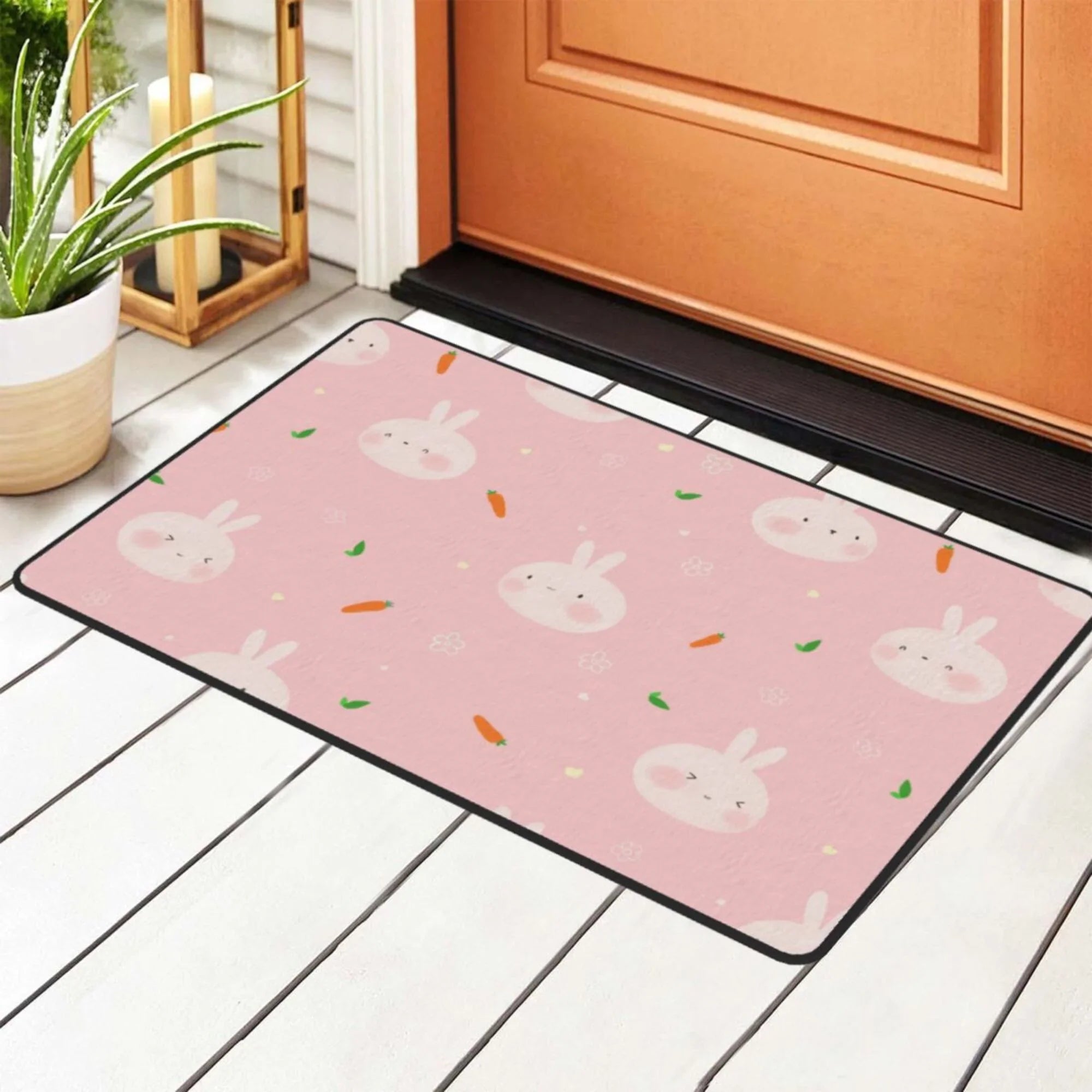 Cute Rabbit Carrot Flower Area Rugs Doormat Outdoor Entrance , Facecloth Non-slip Floor Mat Rug for Living Room Kitchen Sink Area Indoor 36"x24"