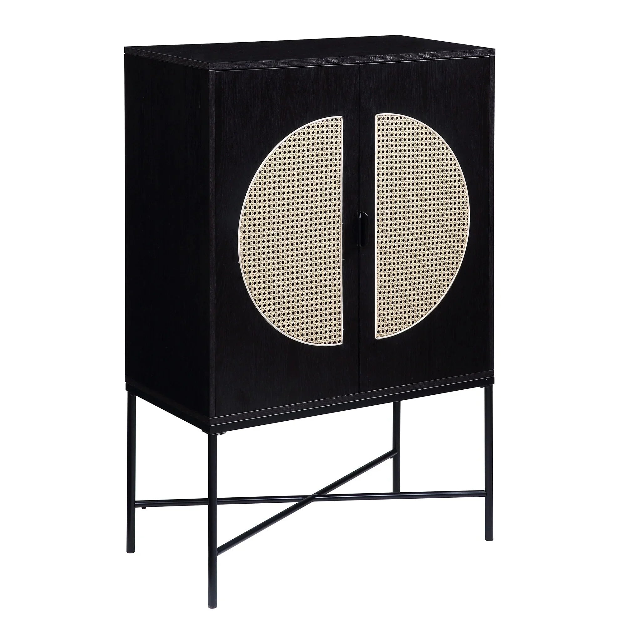 Wine Cabinet Locker Wine Rack, Metal & Wood Black Finish
