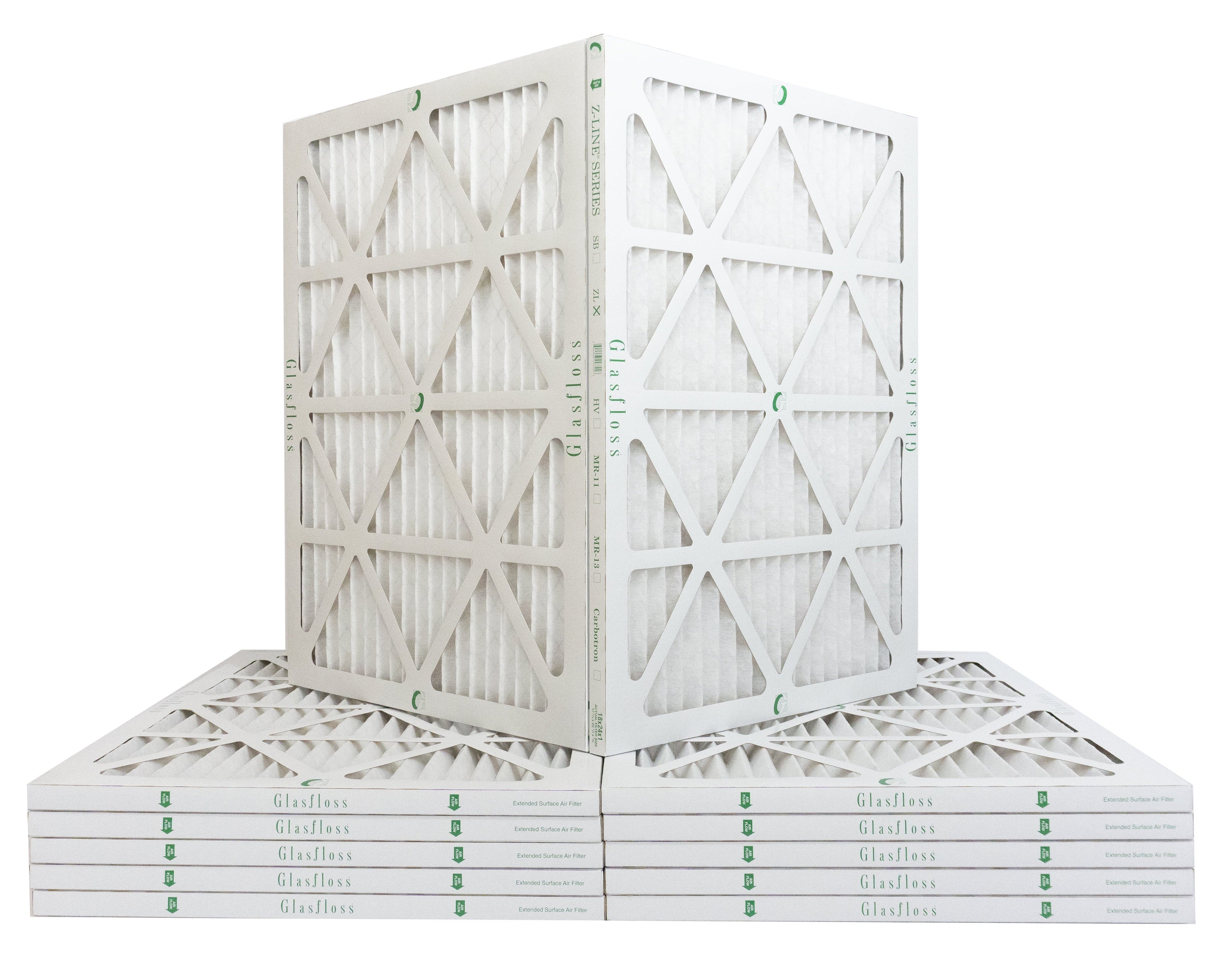 Glasfloss 16x24x1 -  10 -Qty:12 - Furnace Air Filter - Made in  (Actual Size: 15.5 x 23.5x7/8 inch)