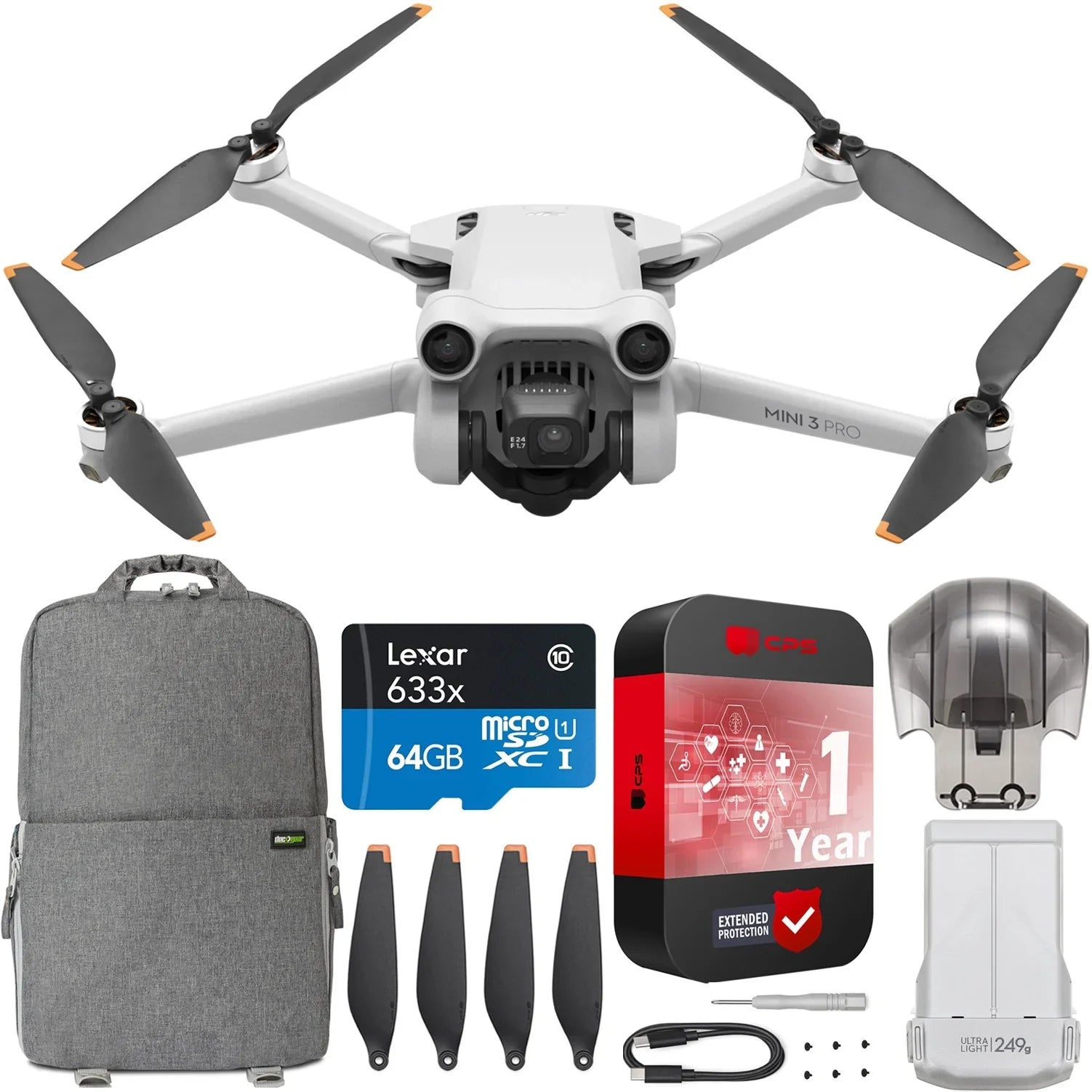 Mini 3 Pro Camera Drone Quadcopter (No Remote) w/ 4K Video, 48MP Photo, Lightweight and Foldable Extended Protection Bundle with Deco Gear Backpack + Accessories
