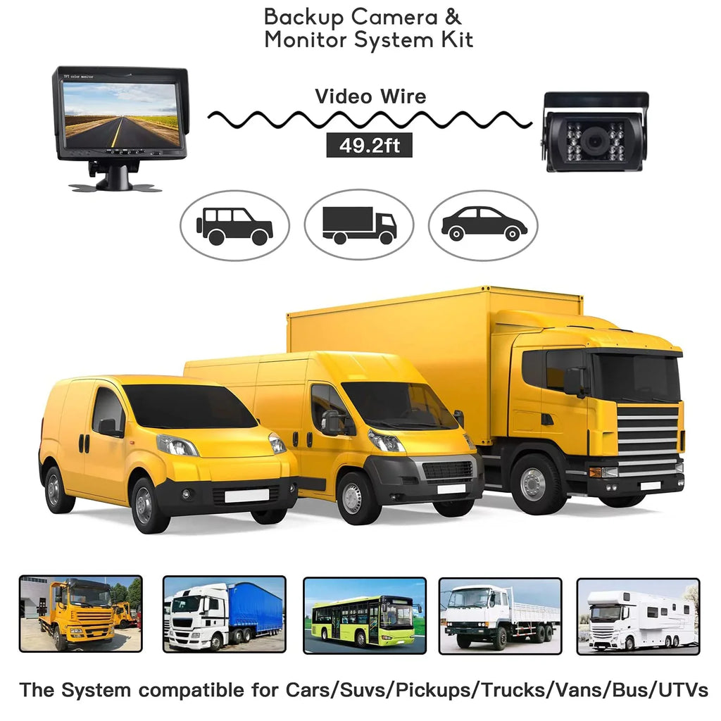 Car Reversing Camera Kit 7"   Monitor 12V-24V Night Vision Waterproof RearView  Backup Camera