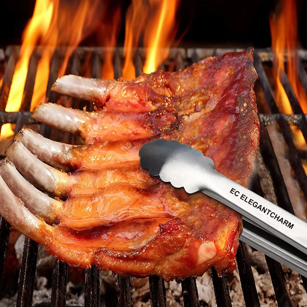 Tongs for Grilling, 17" Long Kitchen Cooking Stainless Steel Heavy Duty Locking Grill Tongs with Soft Grip Silicone Handle