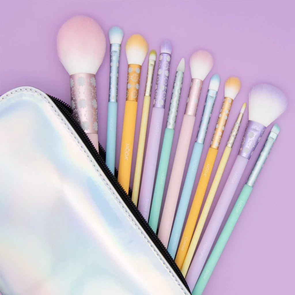 Moda Brush Posh Pastel Signature 13pc Makeup Brush Set, Includes Highlighter, Crease, and Shader Makeup Brushes