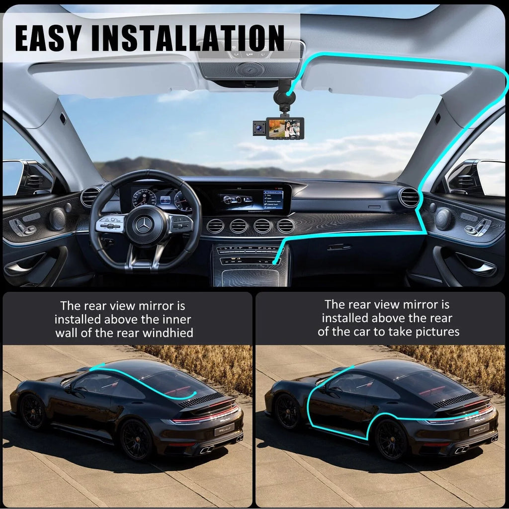 3 Lens Cars True 4K Dual Dash Camera Front & Rear WiFi& Track Video Recorder