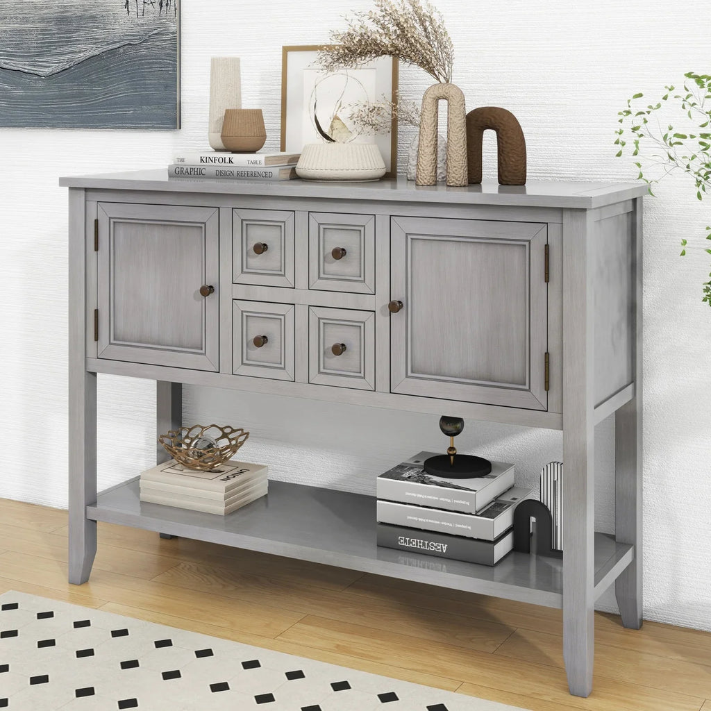 Vintage Ample Storage Cambridge Series Espresso Console Table with Four Small Drawers and Bottom Shelf for Living Rooms  Entrances  and Kitchens -  (  WF190263AAP)