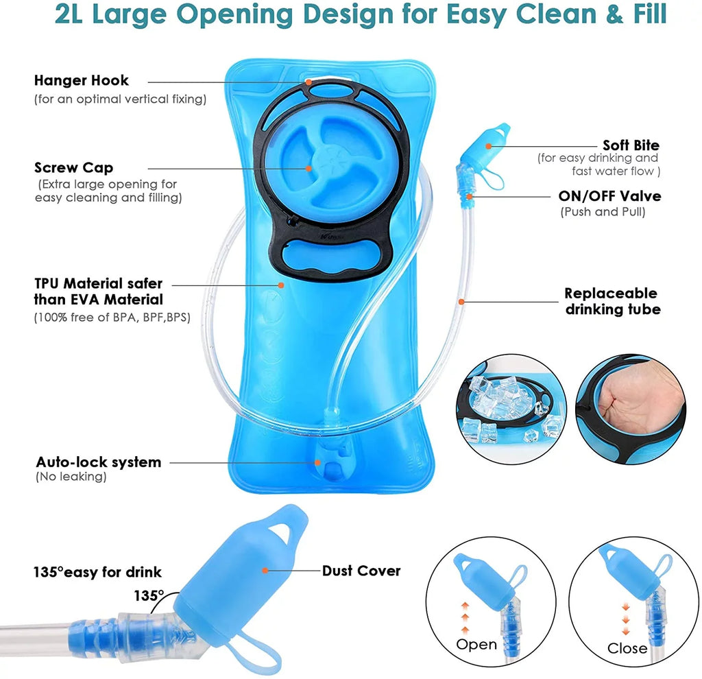 Hydration Pack Backpack with 2L Leakproof Water Bladder  Free,Lightweight Water Backpack for Hiking,Running,Cycling,Camping,Blue