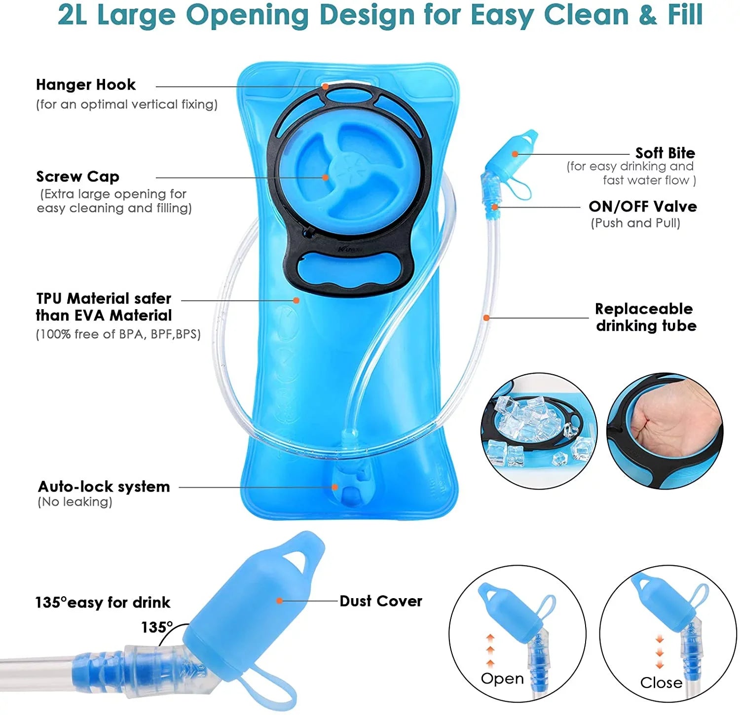 Hydration Pack Backpack with 2L Leakproof Water Bladder  Free,Lightweight Water Backpack for Hiking,Running,Cycling,Camping,Blue