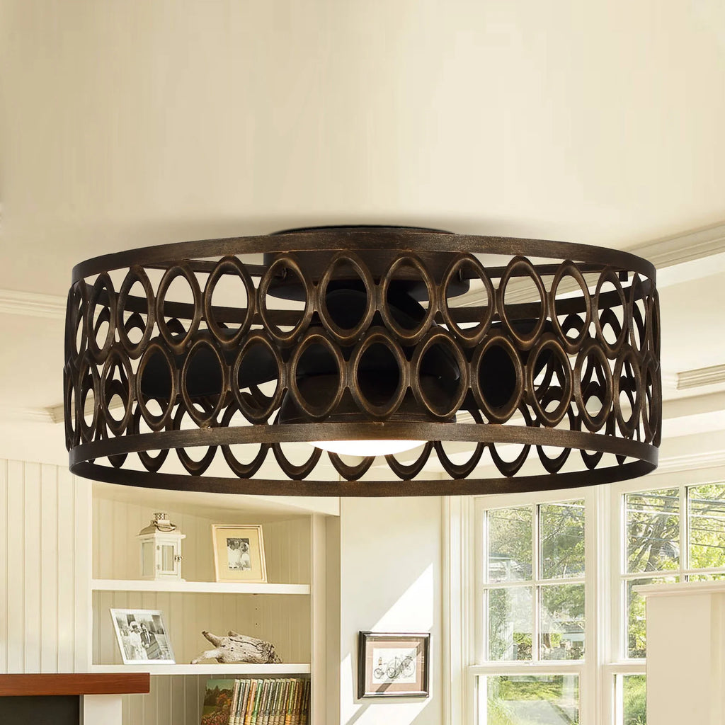 Parrot Uncle Ceiling Fan with Lights and Remote 21 inch Low Profile Caged Ceiling Fan with  Light for Bedroom, Bronze