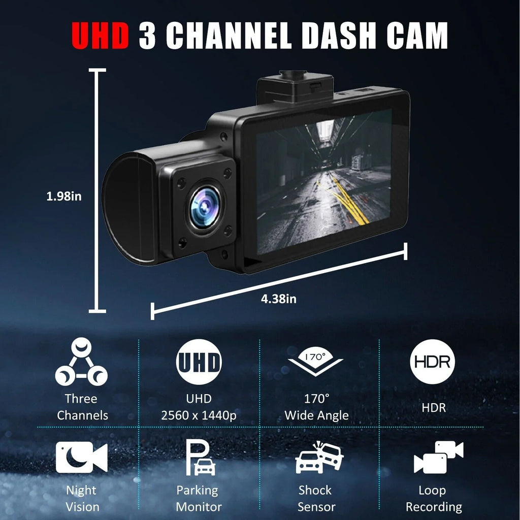3 Lens Cars True 4K Dual Dash Camera Front & Rear WiFi& Track Video Recorder