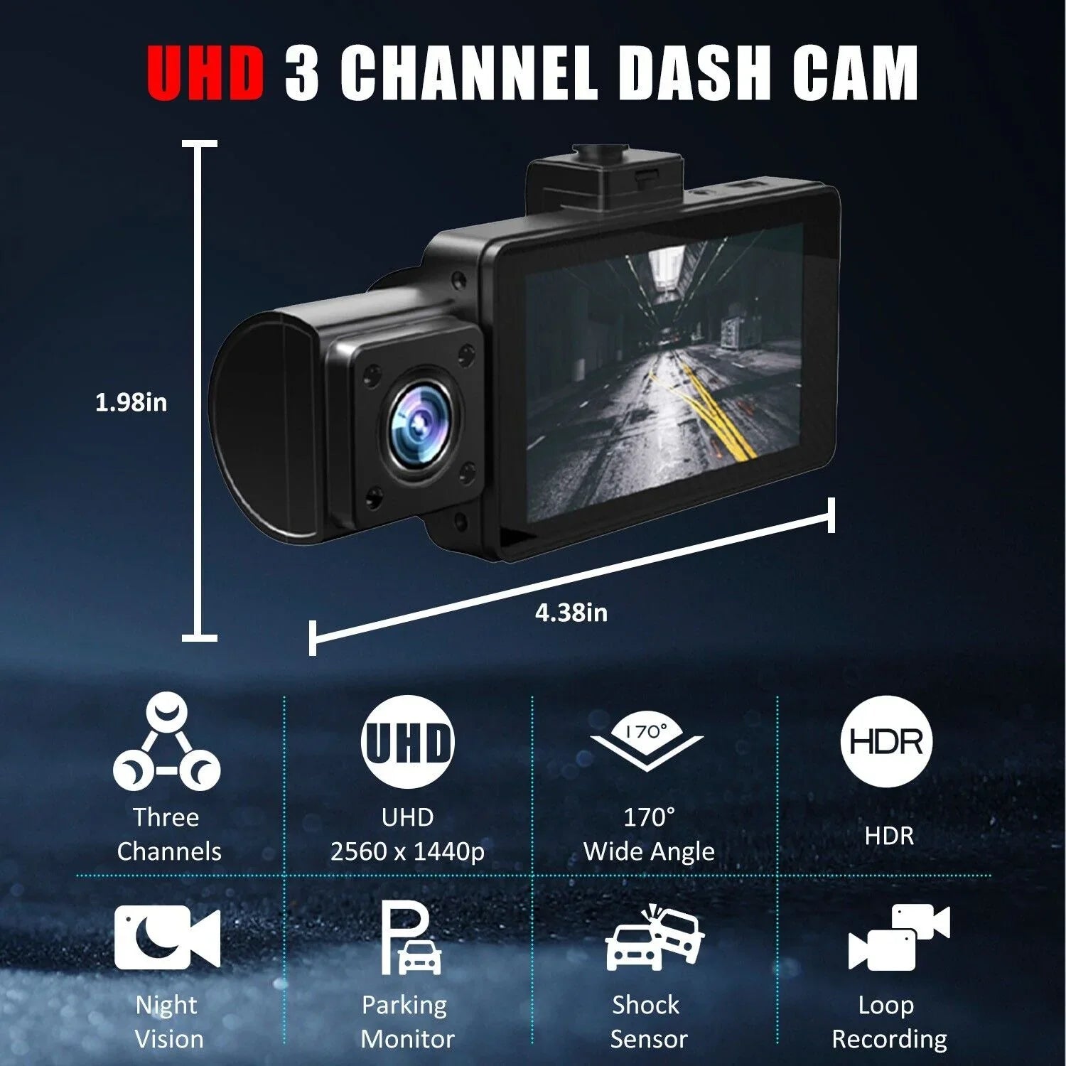 3 Lens Cars True 4K Dual Dash Camera Front & Rear WiFi& Track Video Recorder