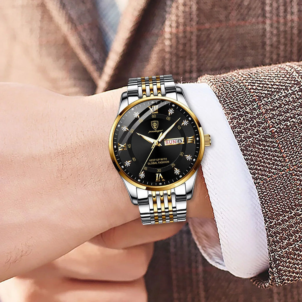 Waterproof Men's Watch Classic Relojes De Hombre Stainless Steel Quartz Luminous