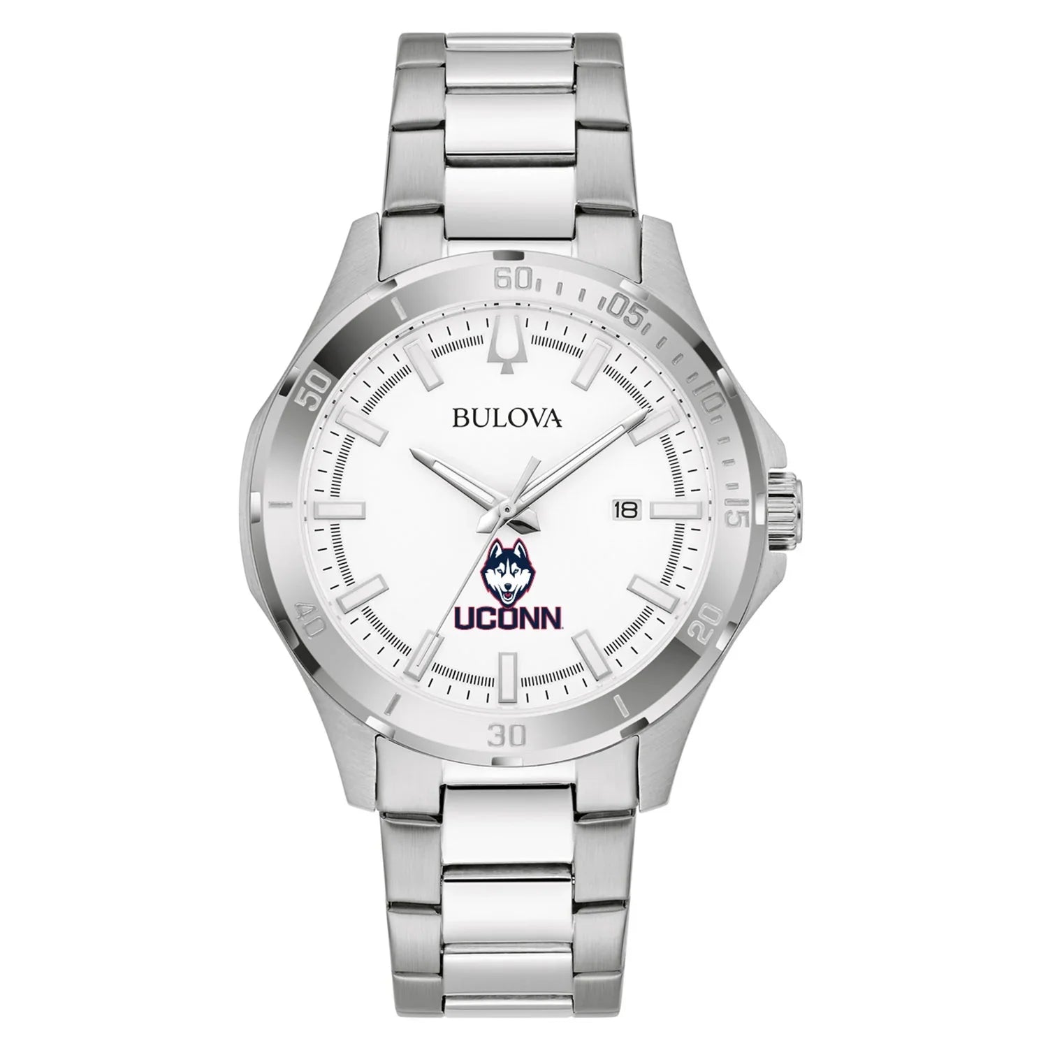 Men's Bulova Silver UConn Huskies Stainless Steel Classic Sport Watch