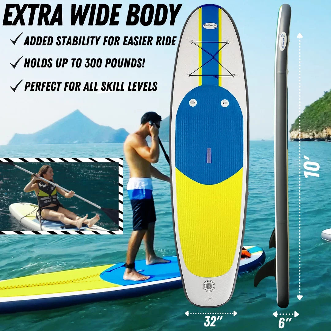 Blue Water Toys Inflatable Crossover Stand Up Paddle Board/Kayak Kit - Blue Yellow 10 feet by 32 inches