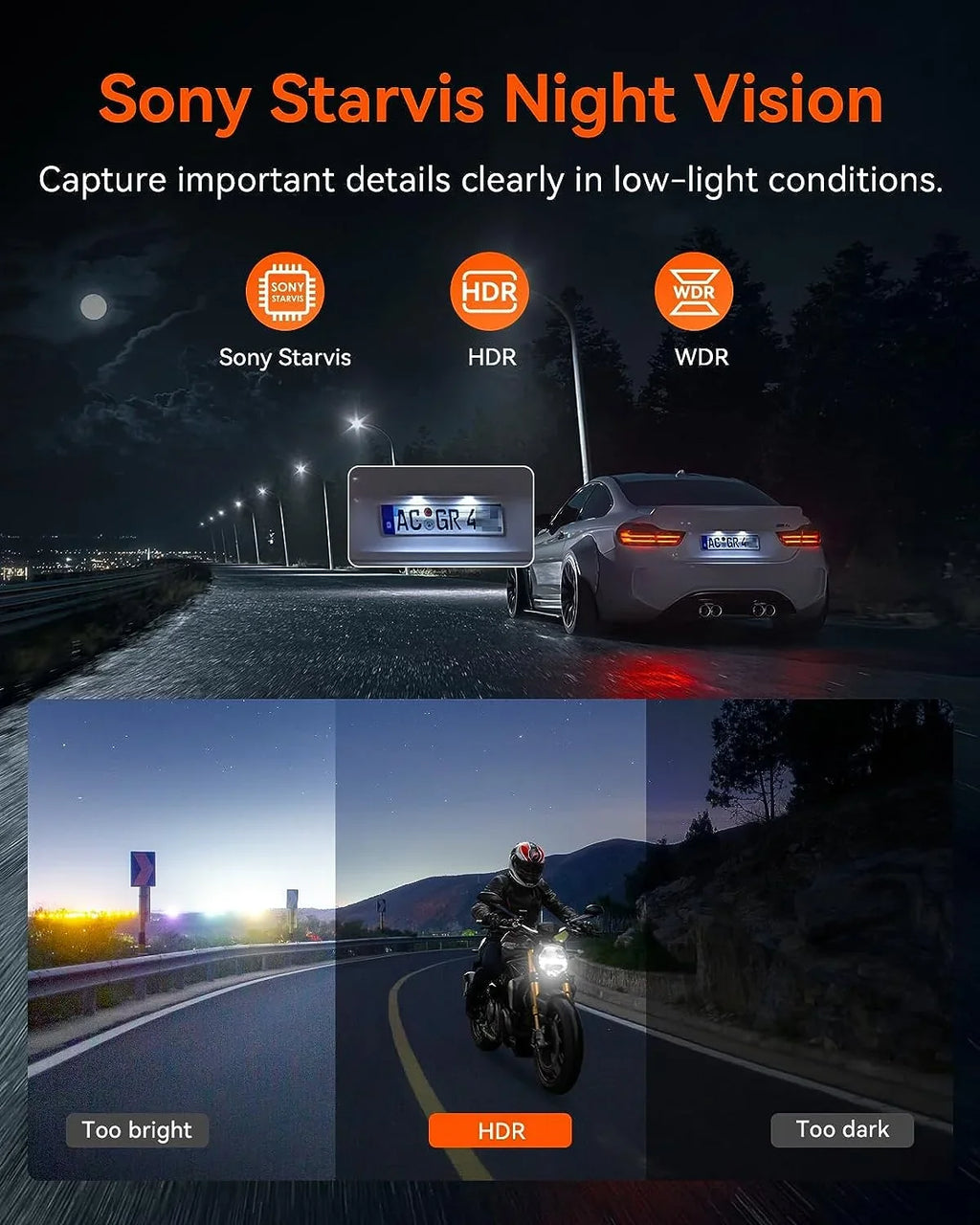Vantrue F1 Motorcycle 4K Dashcam (4K + 1080P)  | WiFi | Parking Mode (No  Card)