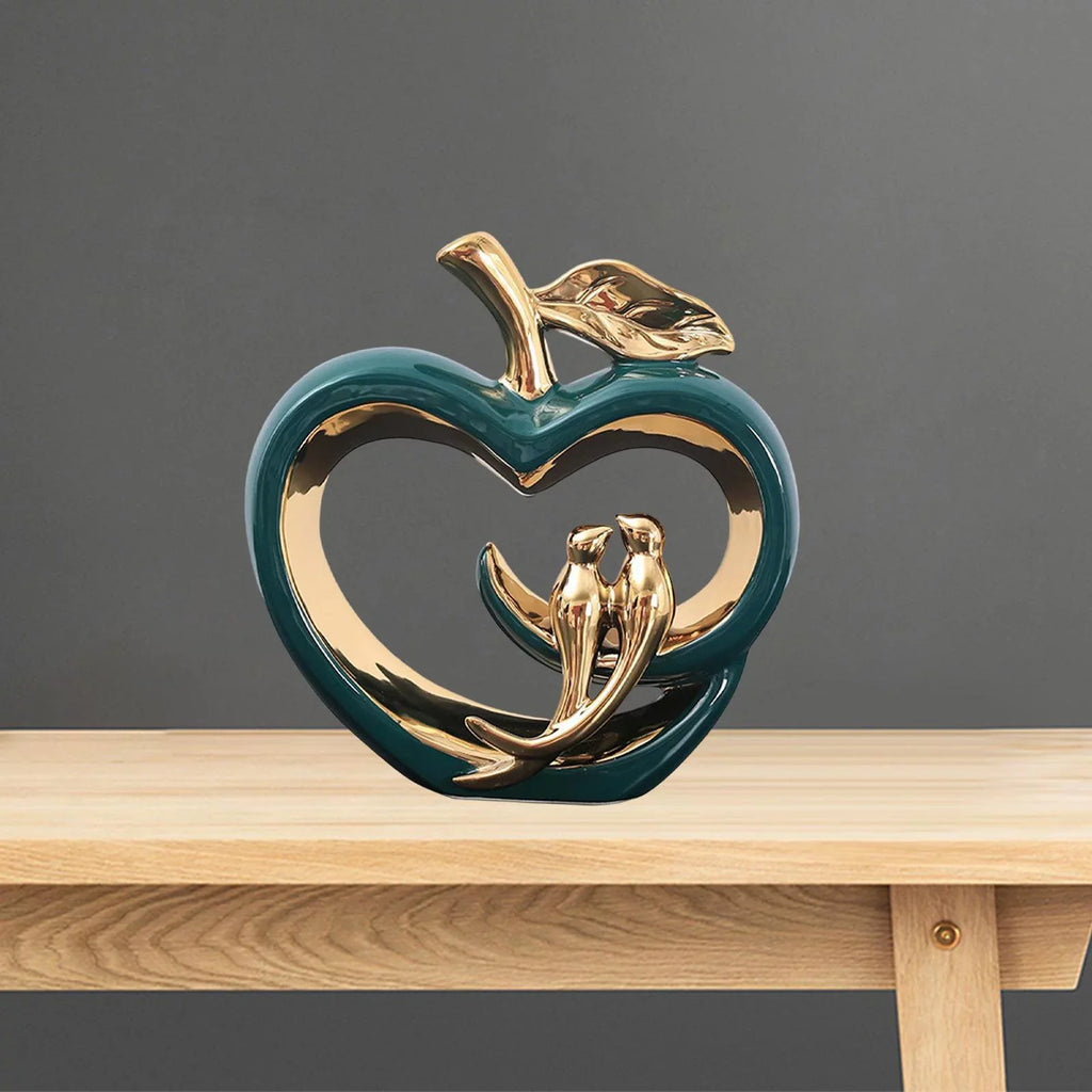 Modern Ceramic Fruit Statue Ornaments Hollow Heart Shape Sculpture, for Living Room, Fairy Garden Desktop Furnishings Gift , Green