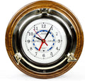 Nagina International 10" Premium Wooden Based Nautical Brass Ship's Porthole Time's Quartz Clock | Pirate Home Decorative Wall Hanging