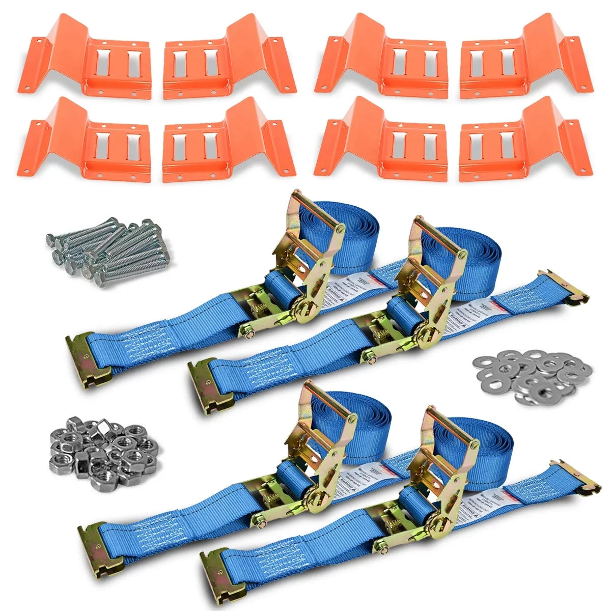 2 Pack Wheel Chock Tie Down Strap Kit for Trailer & Pickup Trucks - , , Lawn Mower,  Tie Down Straps - Trailer Tie Down System for Heavy Duty
