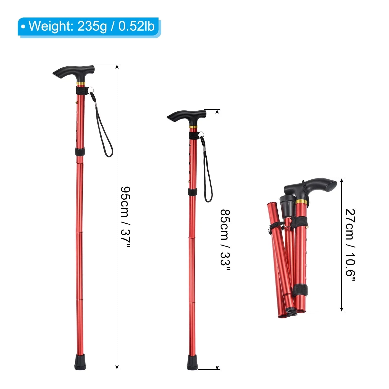 Uxcell Trekking Poles Collapsible Hiking Pole Telescopic Aluminum Alloy Red, 2Pack